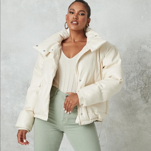 missguided faux leather puffer jacket